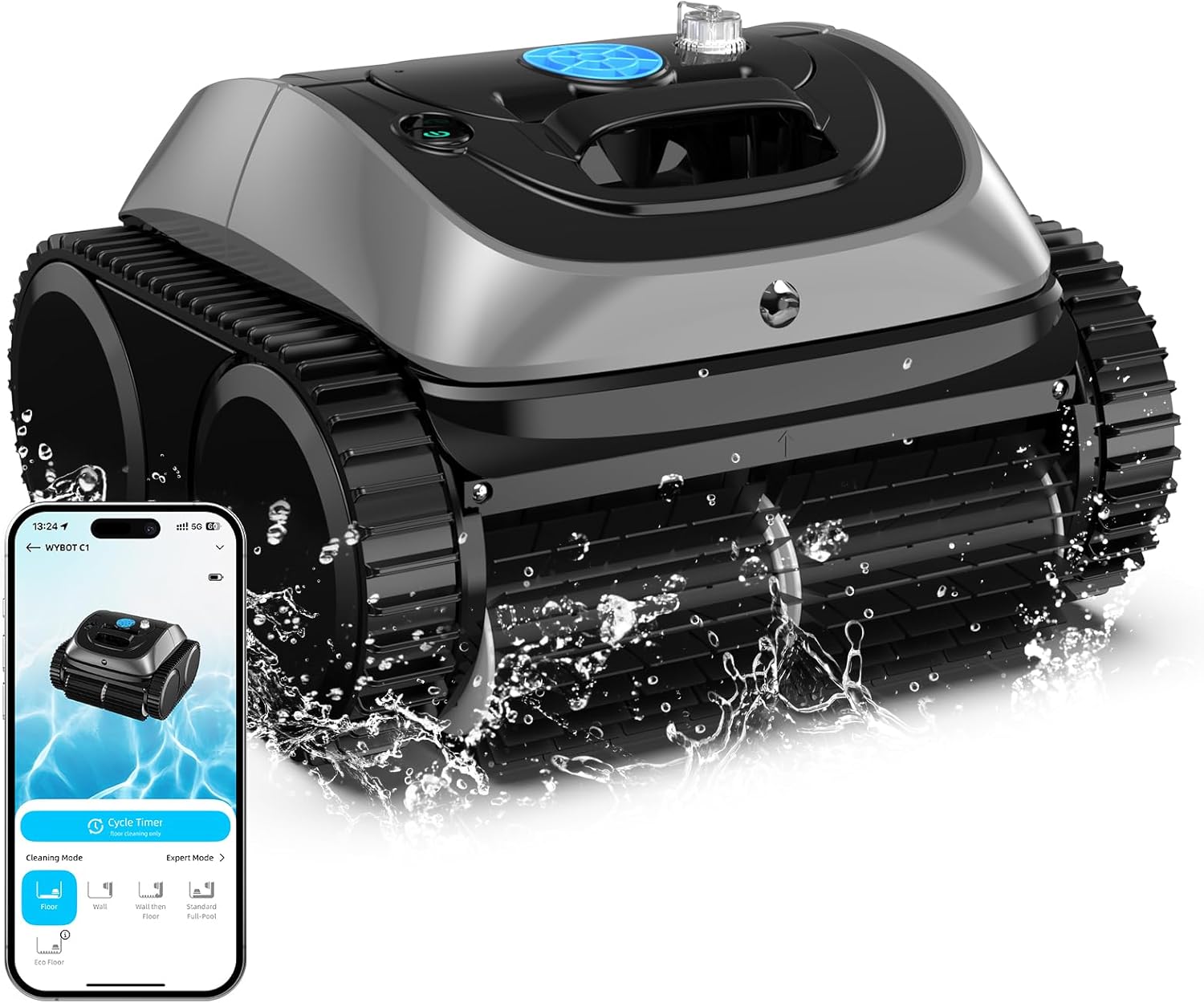 (2025 Upgrade) WYBOT OS7010C Pool Vacuum for Inground Pools, 4-in-1 Cordless Robotic Pool Cleaner, Triple-Motor up to 1,614 Sq.ft, Wall & Waterline Cleaning, WiFi & Bluetooth Connect