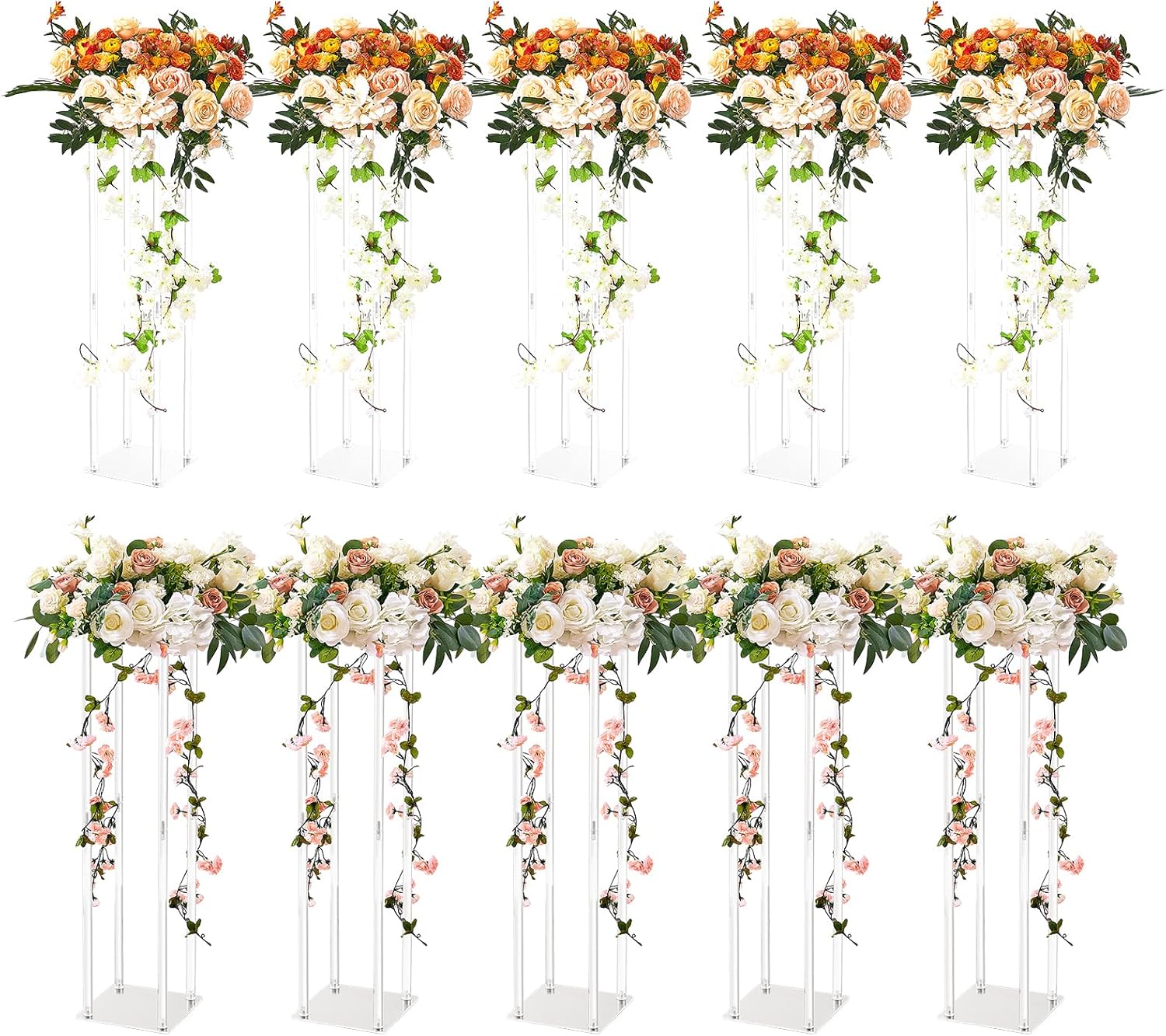 VEVOR 10PCS 23.6inch High Wedding Flower Stand, with Acrylic Laminate,Acrylic Vase Column Geometric Centerpiece Stands, Floral Display Rack for T-Stage Events Reception, Party Decoration Home