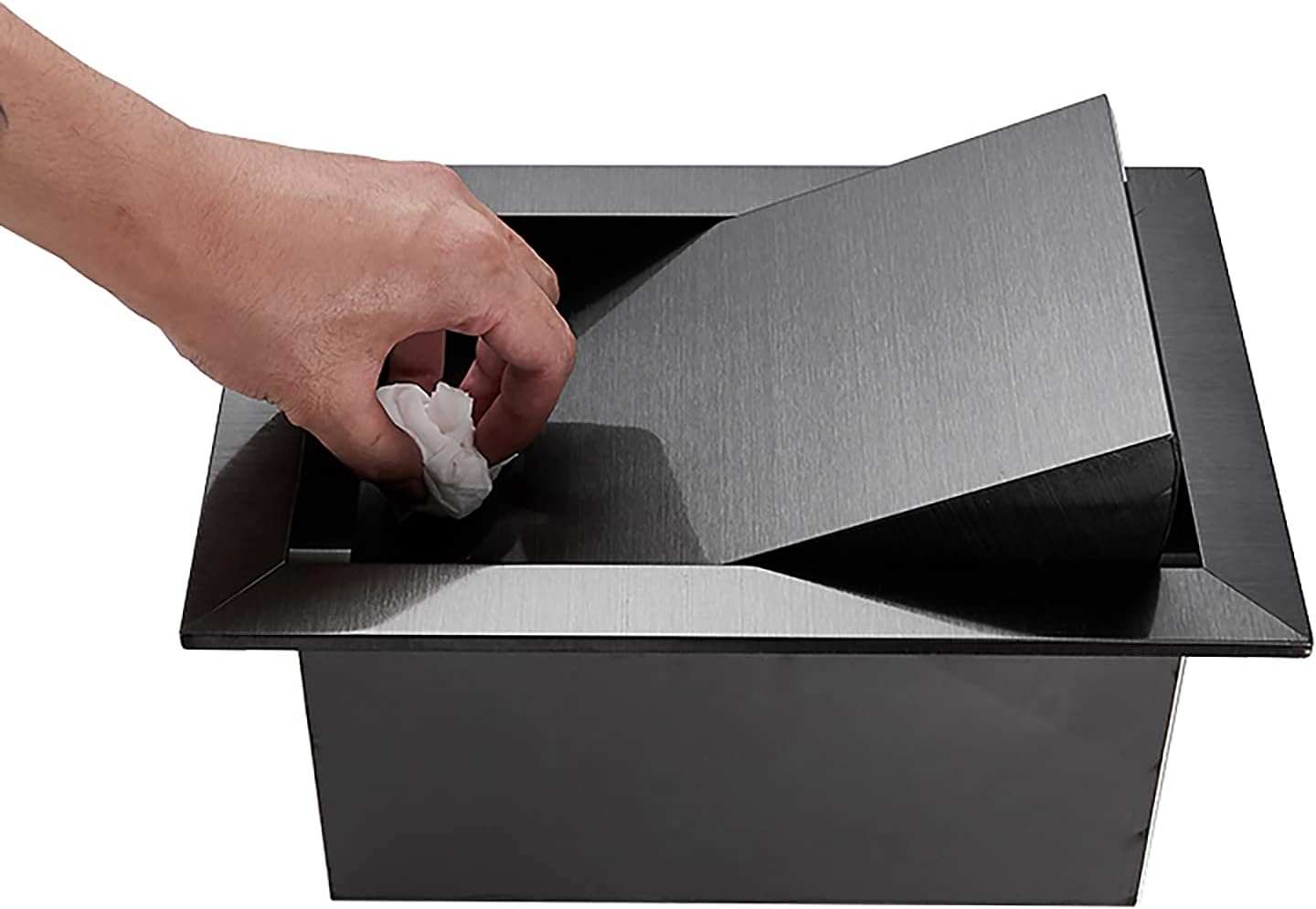 CapriTech Built-in Countertop Trash Bin Lid and Waste Chute Lid - 304 Stainless Steel Balance Flap Cover, Black Trash Grommet Swing Trash Can Lid