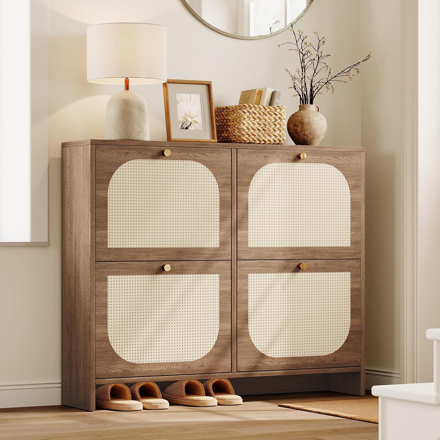 Nicetree Shoe Cabinet Storage for Entryway, Narrow Shoe Organizers with 4 Flip Drawers, Freestanding Large Shoe Rack with 3-Tier Adjustable Shelves for Hallway