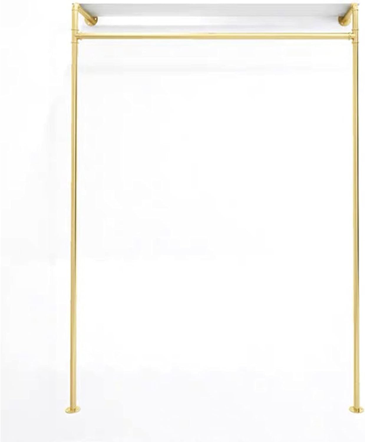 Modern Simple Industrial Pipe and Wood Garment Rack,Wall Mounted Hanging Rods Clothing Rack,Retail Display Storage Clothes Hanging Shelves(Gold, 47.2