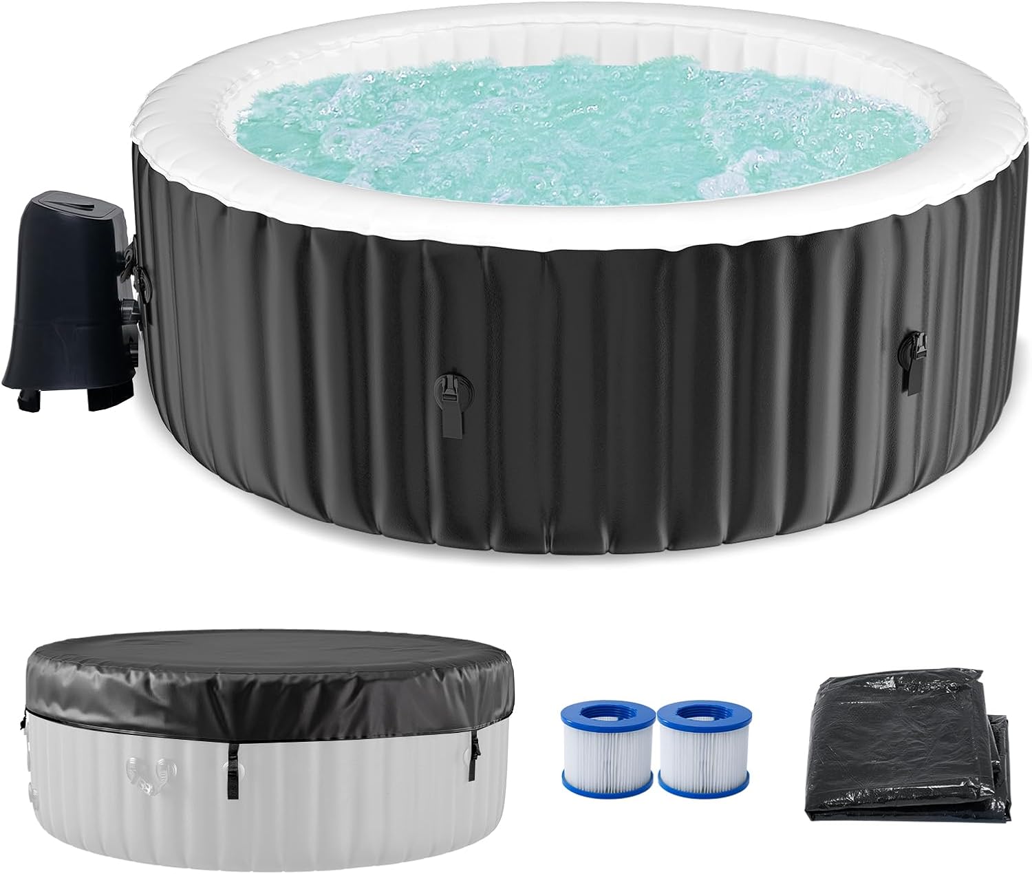 LILYPELLE 2-4 Person Inflatable Hot Tub, Large Portable Round Hot Tub with 120 Bubble Jets, Outdoor Spa Bathtub Set Included Heater Pump, Filter and Insulated Cover, 71