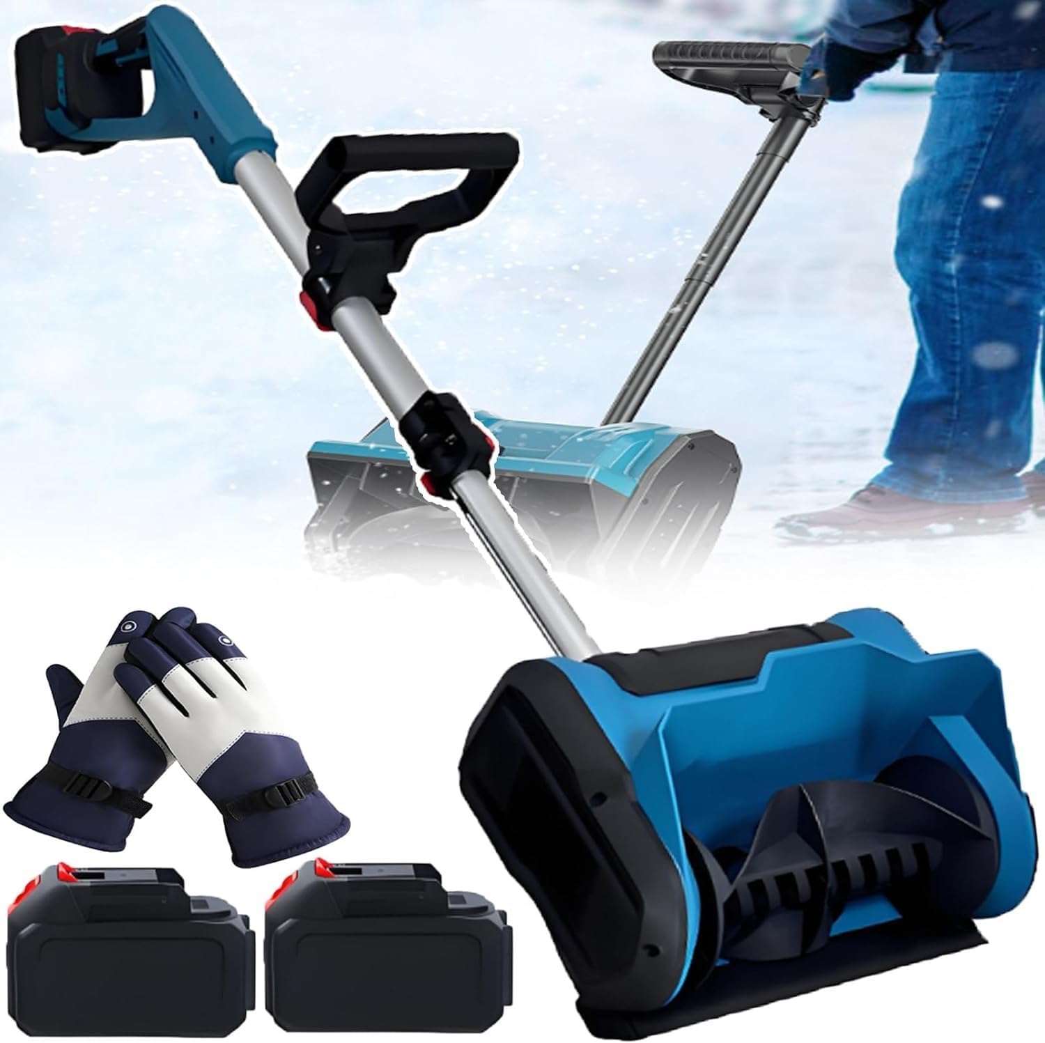Upgraded 600w Brushless Snow Blower - Cordless Electric Shovel, 30+ Mins Runtime, 45° L/R/Up Adjustable,25.4cm Cleaning Width,Electric Snow Plower for Patios(2batteries)