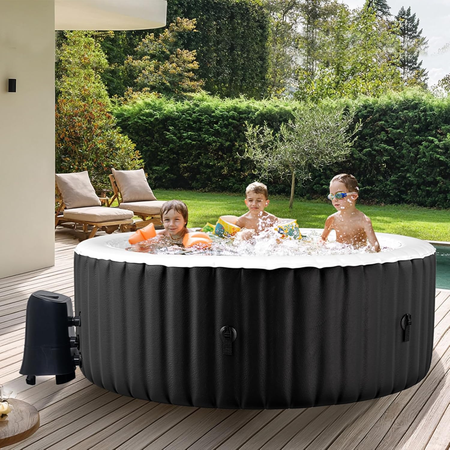 NAIZEA Inflatable Hot Tub - Outdoor Hot Tubs 4 to 6 Person, Portable Blow Up Spa Square Portable Hot Tub, 120 Soothing Bubble Air Jets, Cover