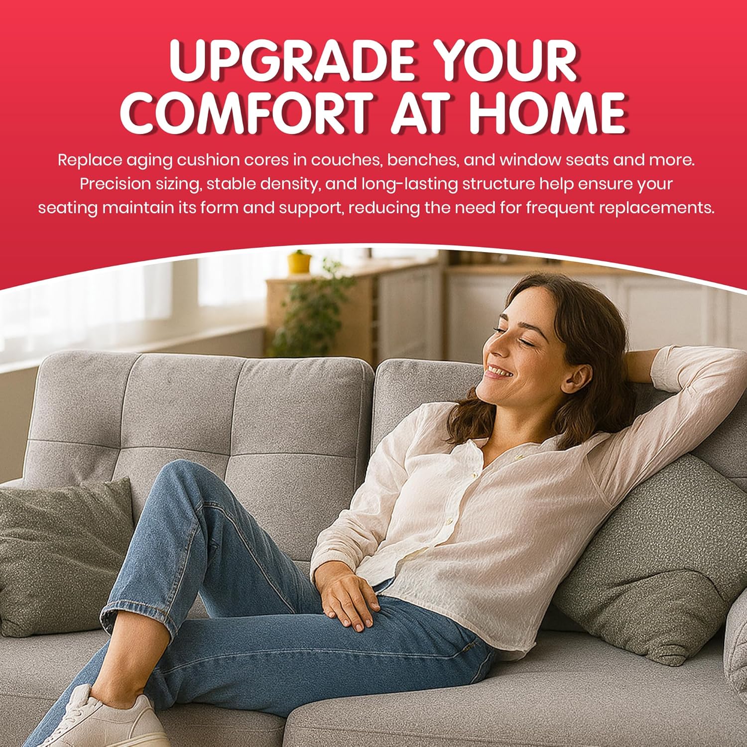 Foamy Foam 2Pack High Density 5 inch Thick, 24 inch Wide, 72 inch Long Upholstery Foam, Cushion Replacement