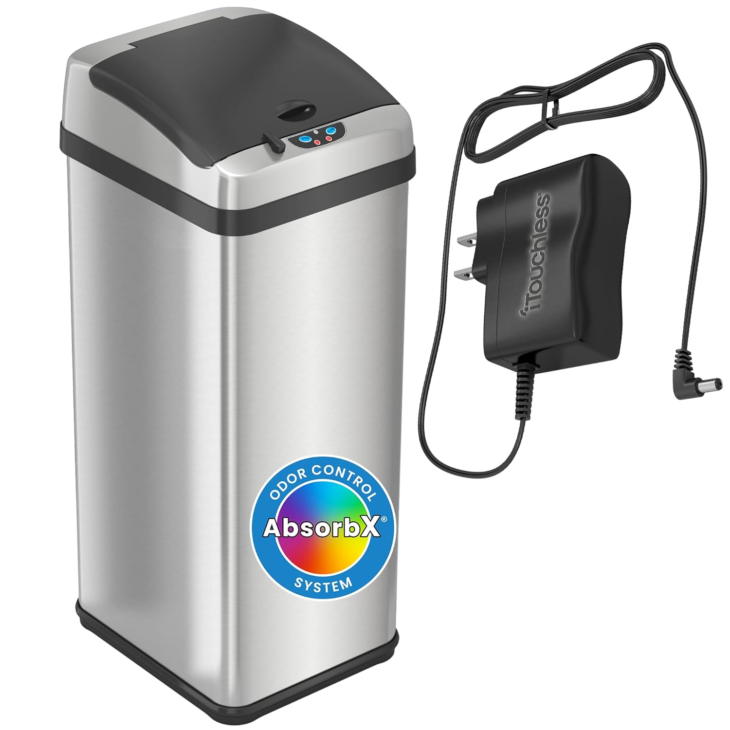iTouchless 13 Gallon and 2.5 Gallon Automatic Touchless Sensor Kitchen Cans with Odor Control System, Includes 1 Waterproof Reusable “TRASH” Vinyl Sticker, Stainless Steel/02 Gal and 03 Gal