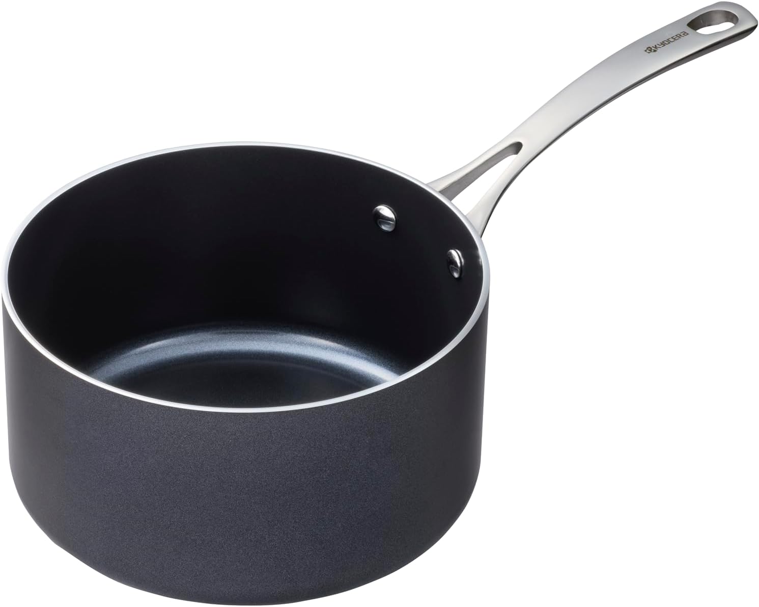KYOCERA 3.7 Quart Ceramic Coated PFAS Free Nonstick Sauce Pan with Lid, Oven-safe up to 400°F, Light weight, Stainless Steel Handle