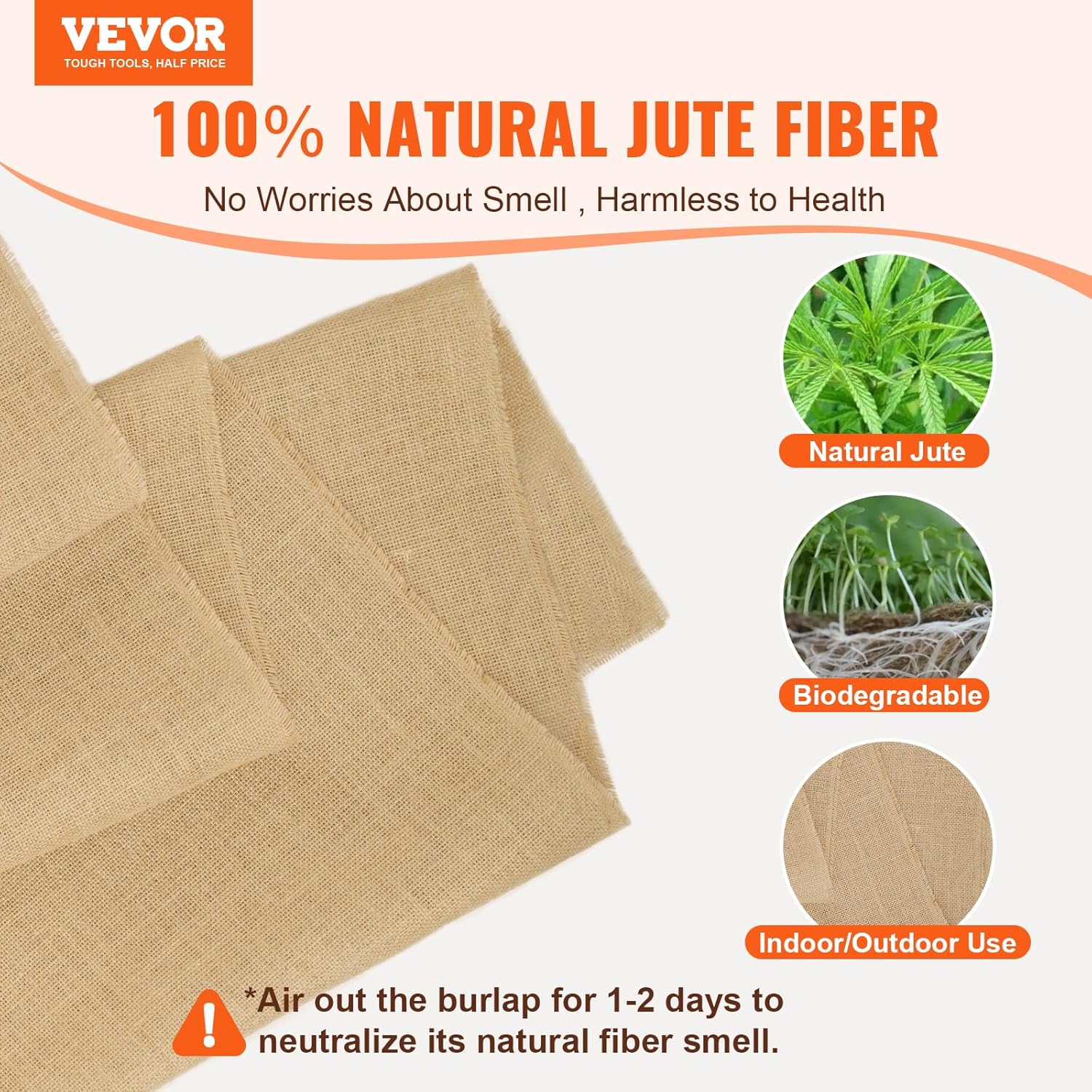 VEVOR Burlap Fabric Roll, 40” x 150 ft High Density Natural Jute Fiber Material for Outdoor Plant Care, Tree Wrap Roll, Decor, DIY Crafts, Wedding, Garden Weed Barrier, Plants & Trees Winter Covering