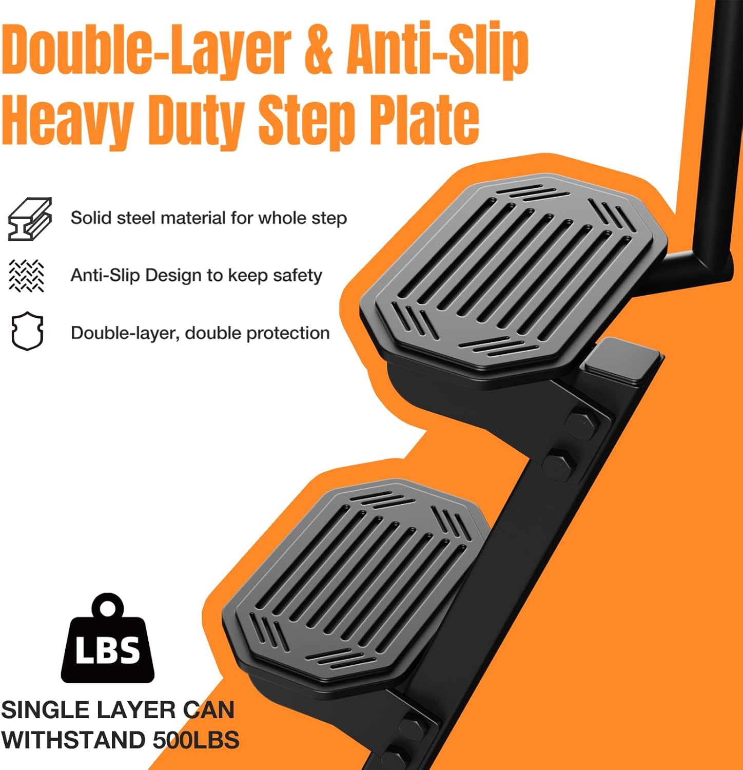 Heavy Duty Boat Trailer Steps, 500lbs Load Capacity Non-Slip Boat Ladder with Long Handrail, Universal Fit with 3 Mounting Angle Options, Anti-Rust and Anti-Corrosion for Deep V Bass Boats(3 Step)