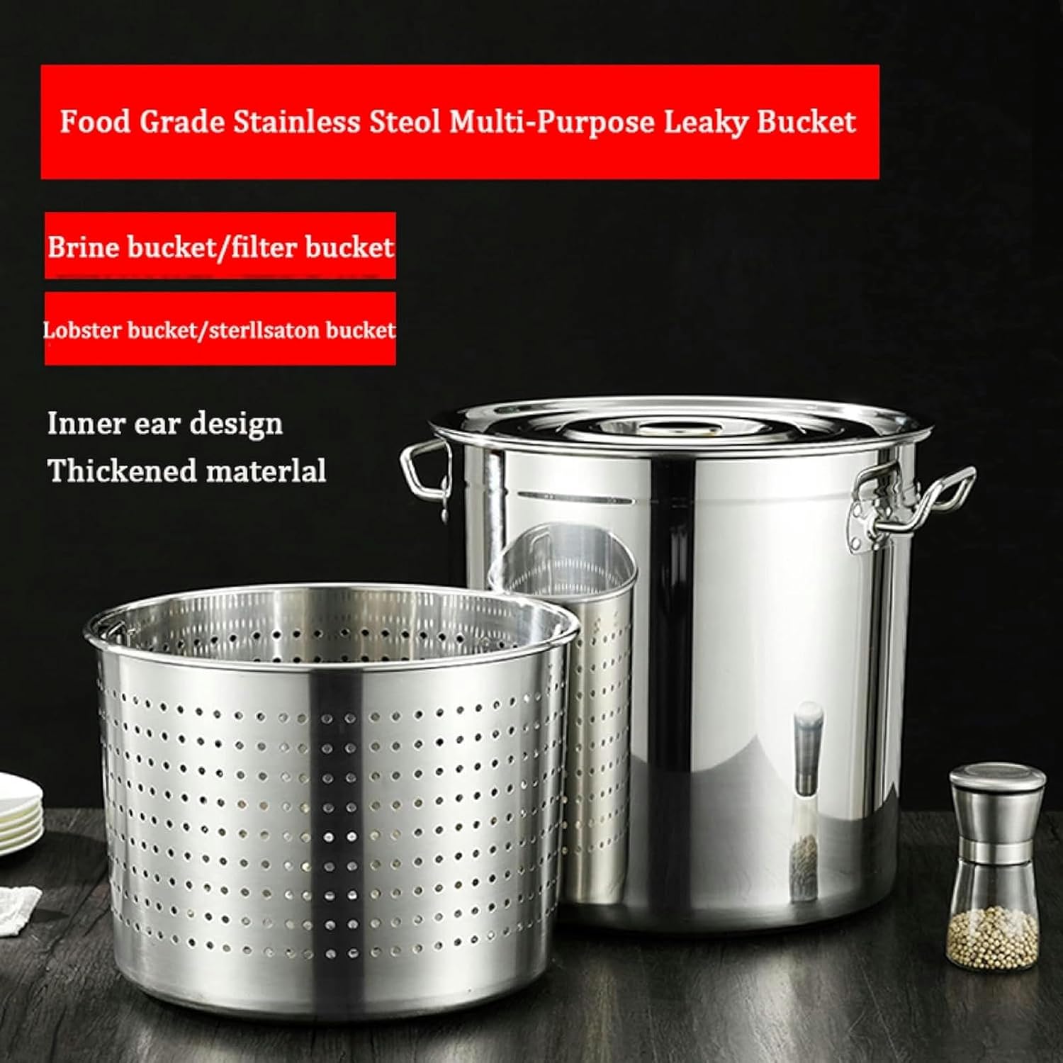 Outdoor Large Crawfish Seafood Boil Pot with Drain Basket - Stainless Steel Stock Pot with Strainer Turkey Fryer Pot Perfect for Lobster Crab Boil and Shrimp Boil/Siliver / 50L(Siliver 50L)