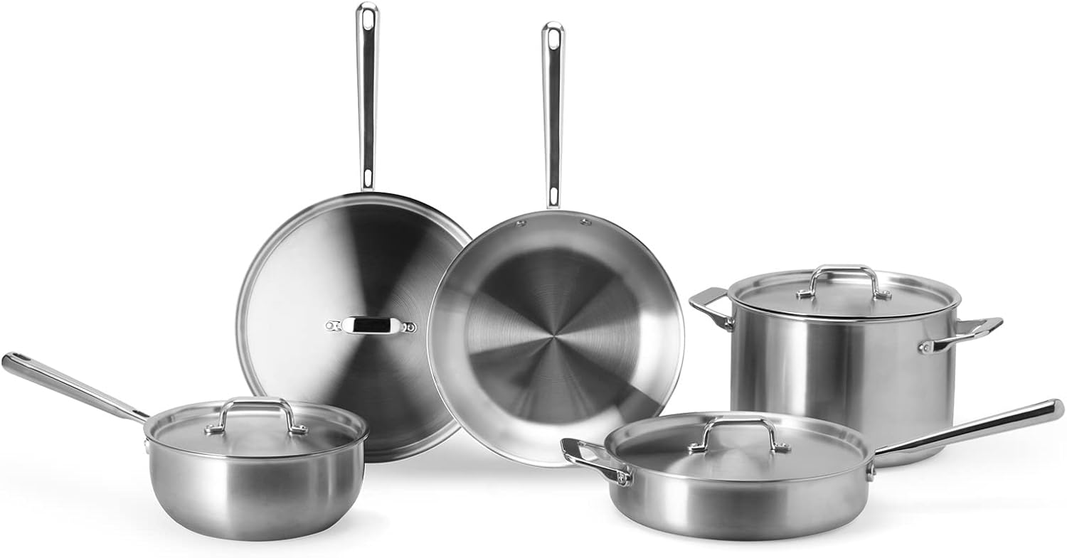 Misen 5-Ply Stainless Steel Cookware Set - Versatile, Dishwasher Safe - 9-Piece Set - 10
