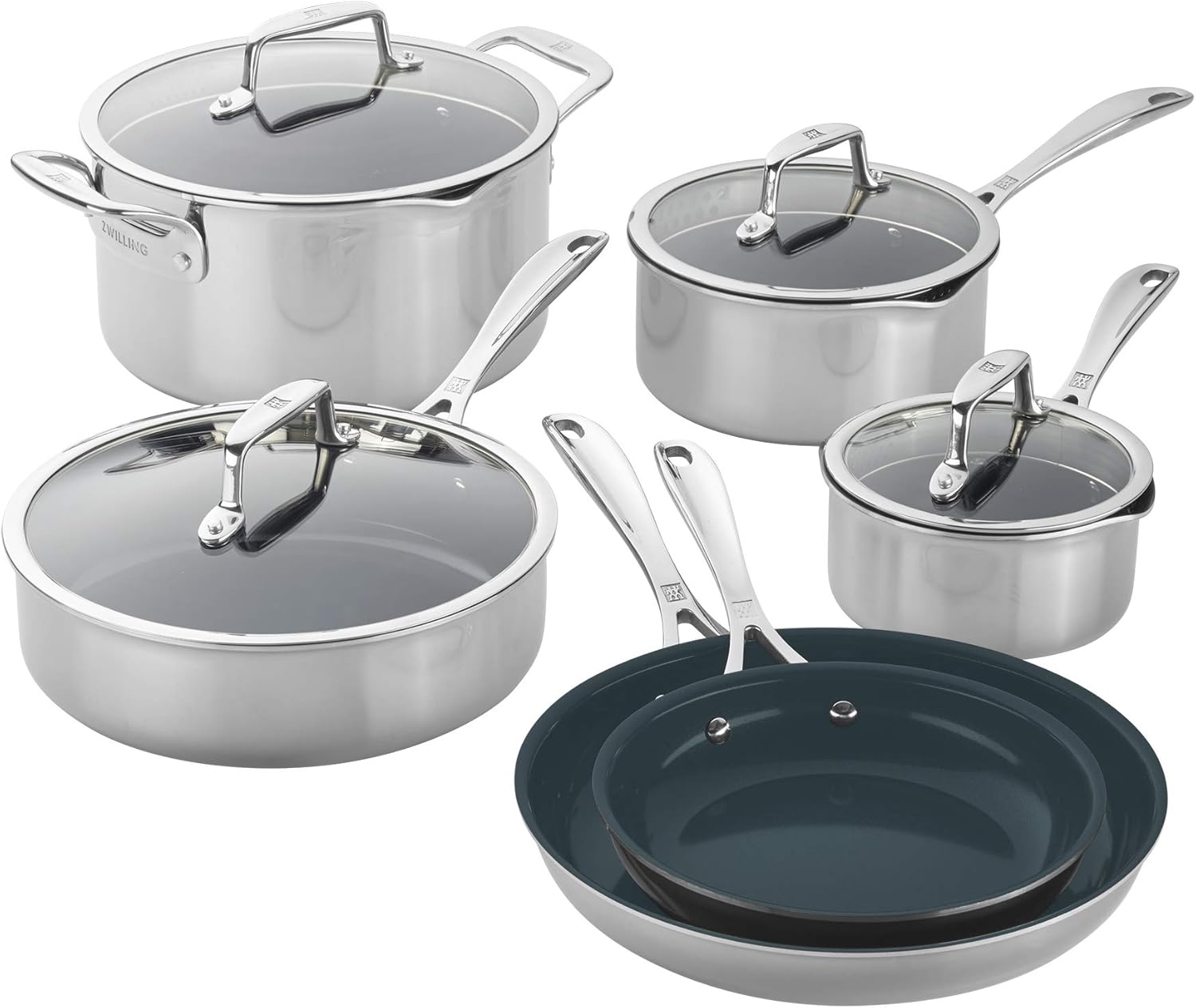 ZWILLING Clad CFX 10-pc Stainless Steel Ceramic Nonstick Cookware Set