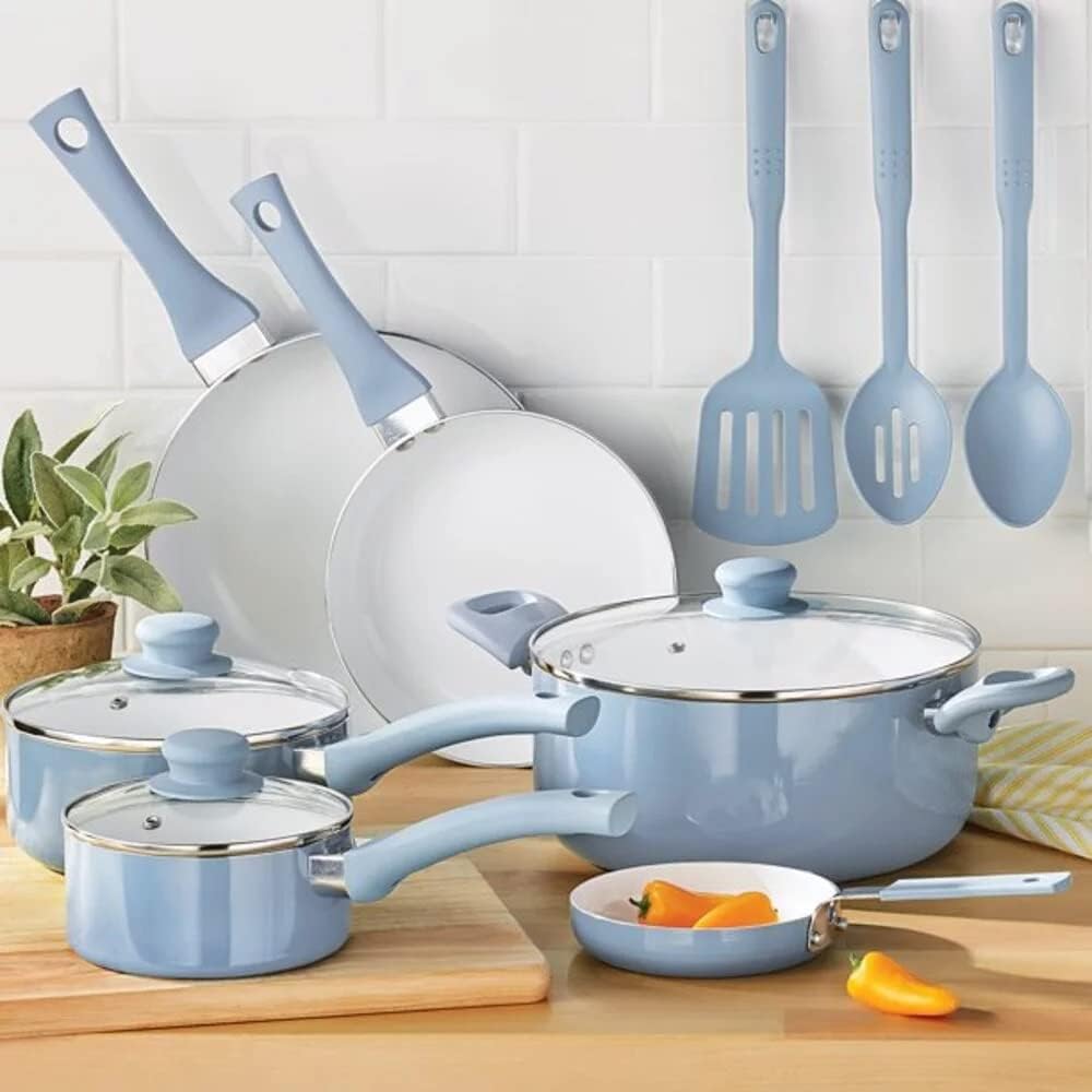 Kitchen Accessories 12pc Ceramic Cookware Set, Linen Pots And Pans
