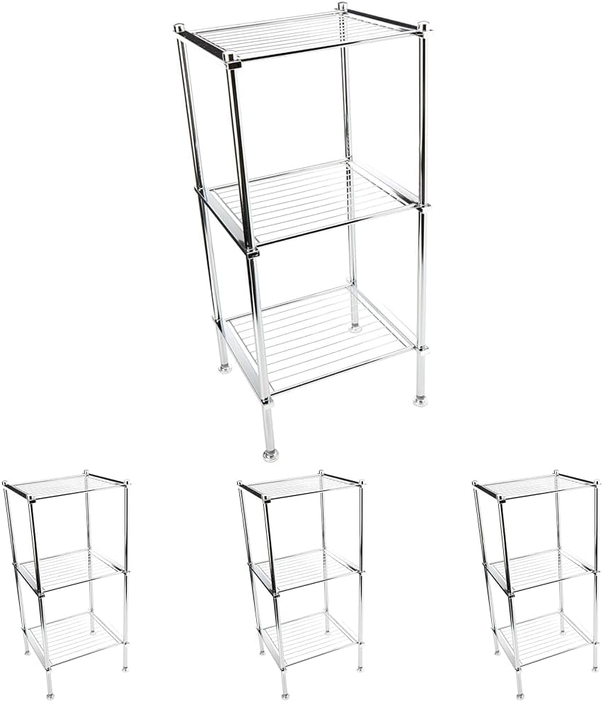 Organize It All 3 Tier Chrome Freestanding Bathroom Storage Shelf, 12.25 x 13 x 29.75 in (Pack of 4)
