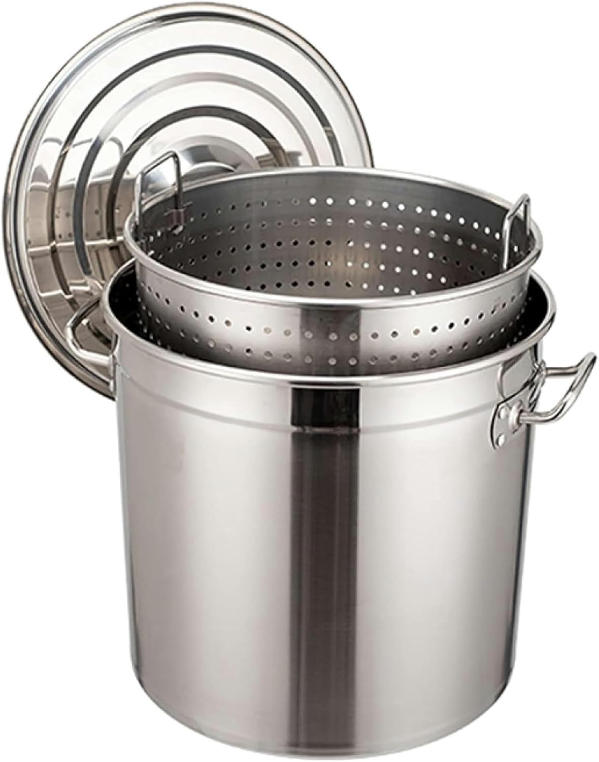 Outdoor Large Crawfish Seafood Boil Pot with Drain Basket - Stainless Steel Stock Pot with Strainer Turkey Fryer Pot Perfect for Lobster Crab Boil and Shrimp Boil/Siliver / 50L(Siliver 50L)