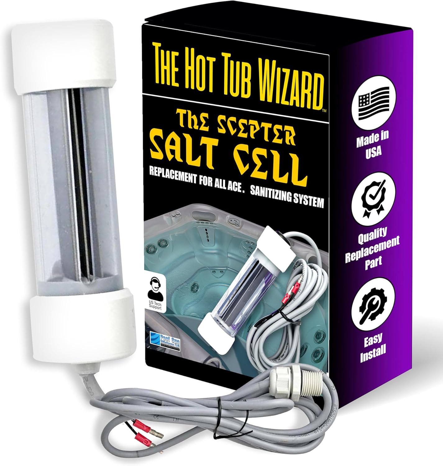 The Hot Tub Wizard - The Scepter Salt Cell Replacement for ACE Sanitizing System by Hot Spring - 76078 Quality Replacement Part - Easy Install, Long Lasting - Hotsprings Spa Parts - Made in the USA