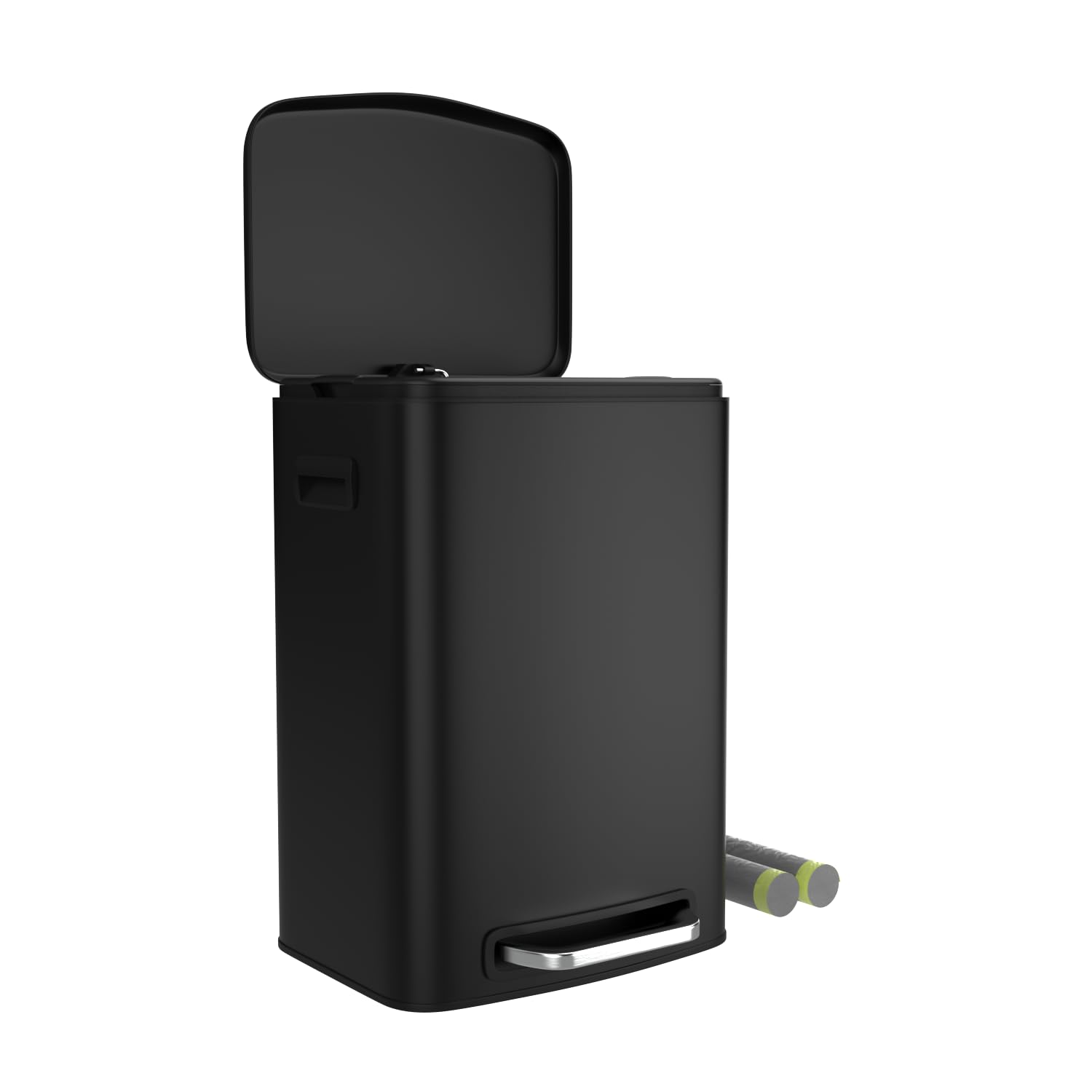 13 Gallon Foot Pedal Large Trash Can with Soft Close Quiet Lid, Stainless Steel Thickened Body Rectangular Garbage Can with 30 Garbage Bags for Home Kitchen, Office, Commercial, Home and More - Silver