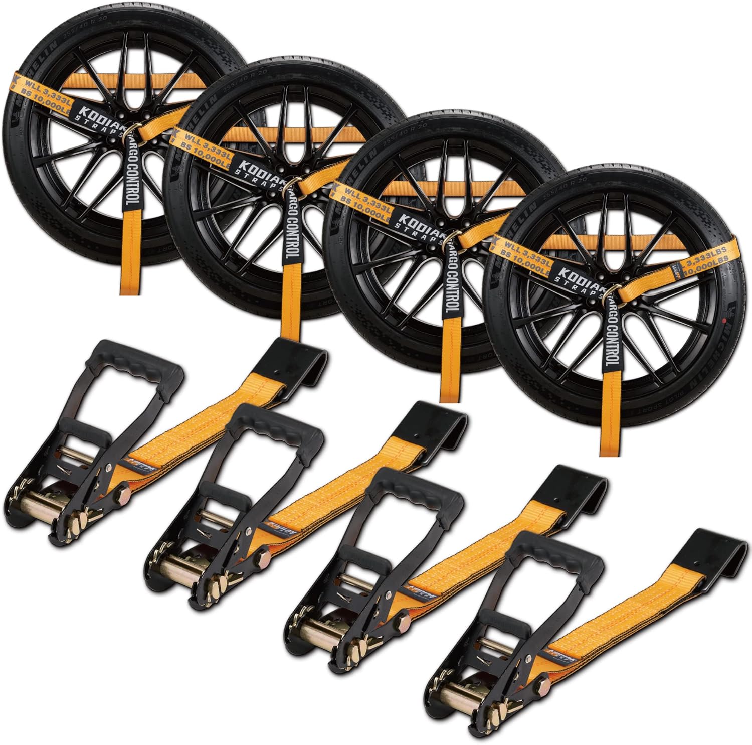 4 Pack Ratchet Car Tie Down Strap with Flat Hooks 2