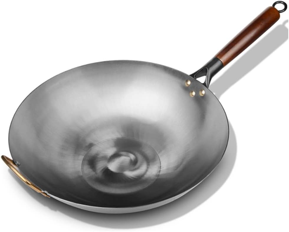 Traditional Iron Wok Non-coating Woks Hand Forged for Kitchen Pan Wooden Handle Gas Pot Cookware