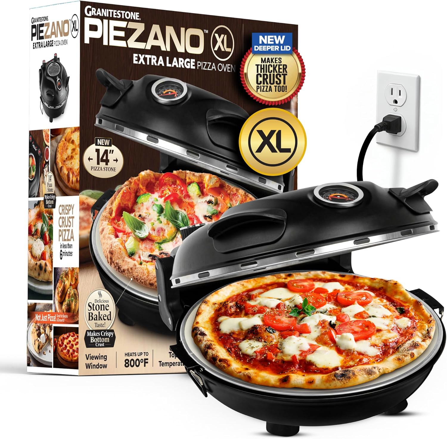 PIEZANO 14 Inch Extra Large Crispy Crust Pizza Oven – Family Sized Electric Pizza Oven Indoor Countertop Maker with Stone Heats up to 800˚F for Stone Baked Pizzeria Style at Home