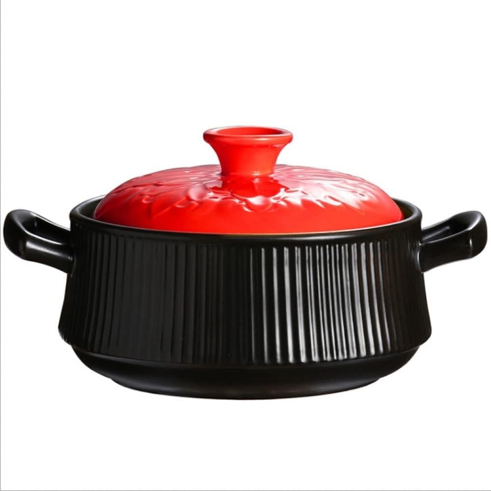 4L Ceramic Casserole Soup Pot, Large-Capacity Stew Pot, High-Temperature Open Flame Compatible, Round Black Plate for Gas & Microwave Use