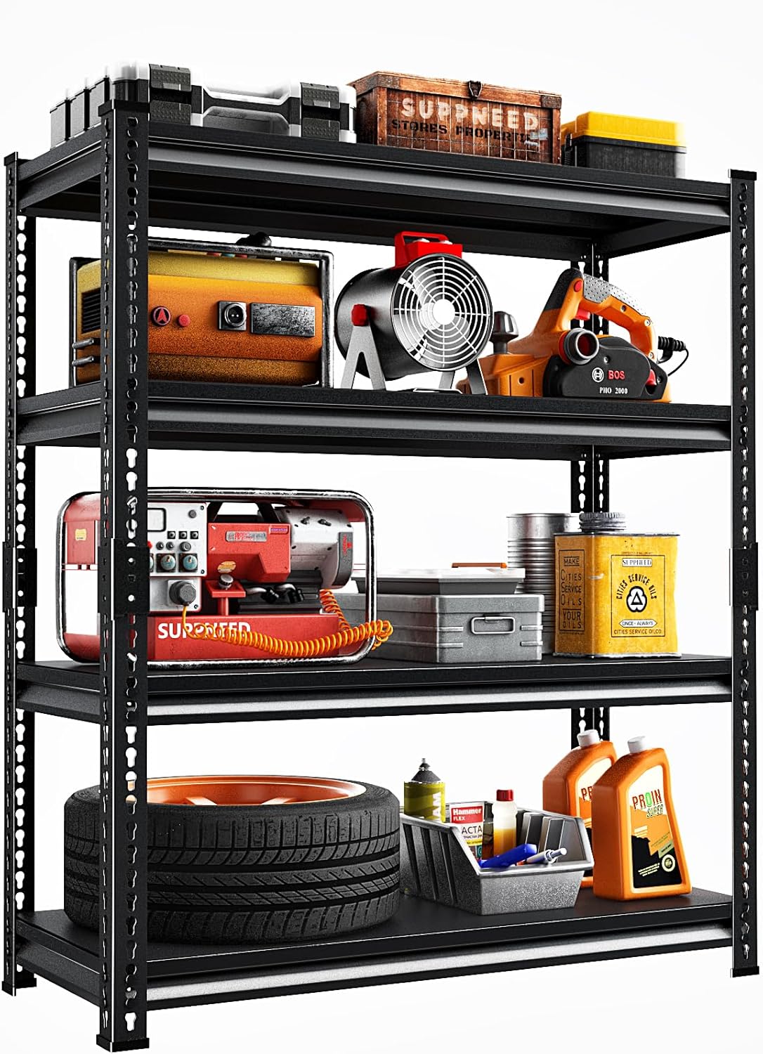 Adjustable Shelving Units and Storage, 48”W Garage Shelving Heavy Duty,2000LBS Loads 4-Tier Garage Storage Shelves, Metal Shelves for Living Room,Pantry,48”W×16”D×72”W,Black