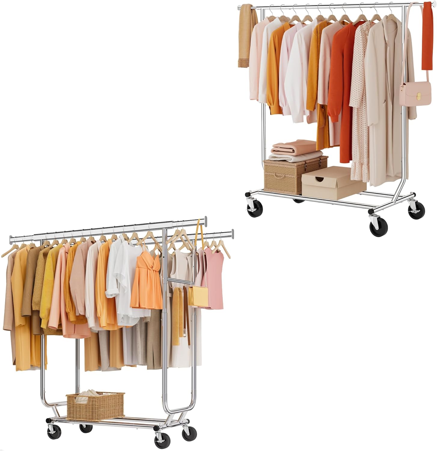 Tajsoon Collapsible Clothing Rack Plus Heavy Duty Double Clothes Rack