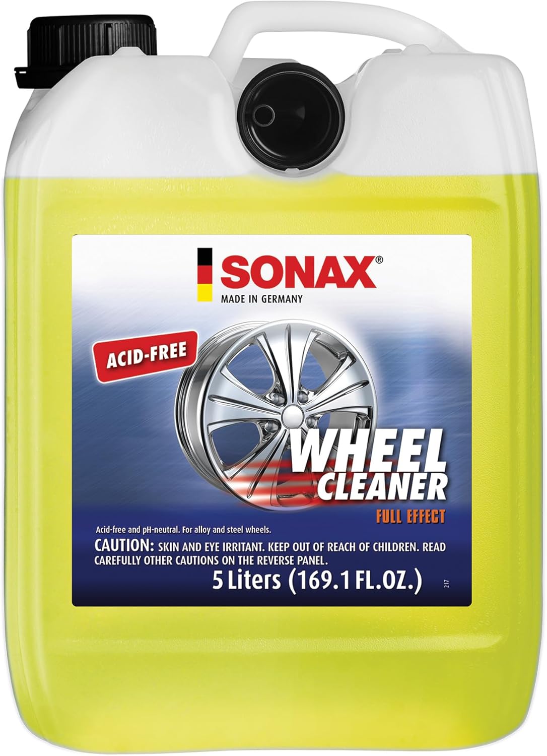 SONAX Full Effect Wheel Cleaner 230500 | Heavy-Duty Brake Dust Remover for All Wheels | Safe on Painted, Alloy, Chrome & Stainless Steel | pH Neutral, Acid-Free, with Color-Changing Action | 5 Liter