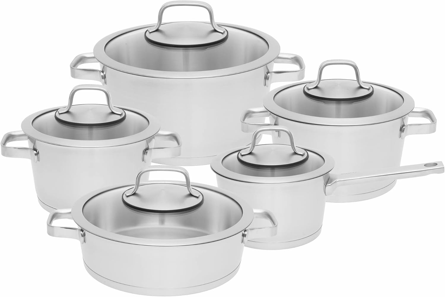 BergHOFF 1110005 10pc (S) Pans Saucepans – Kits Kit (Stainless Steel, Stainless Steel, Stainless Steel, Stainless Steel, Glass, Ceramic, Gas, Halogen, Induction, Sealed Plate)