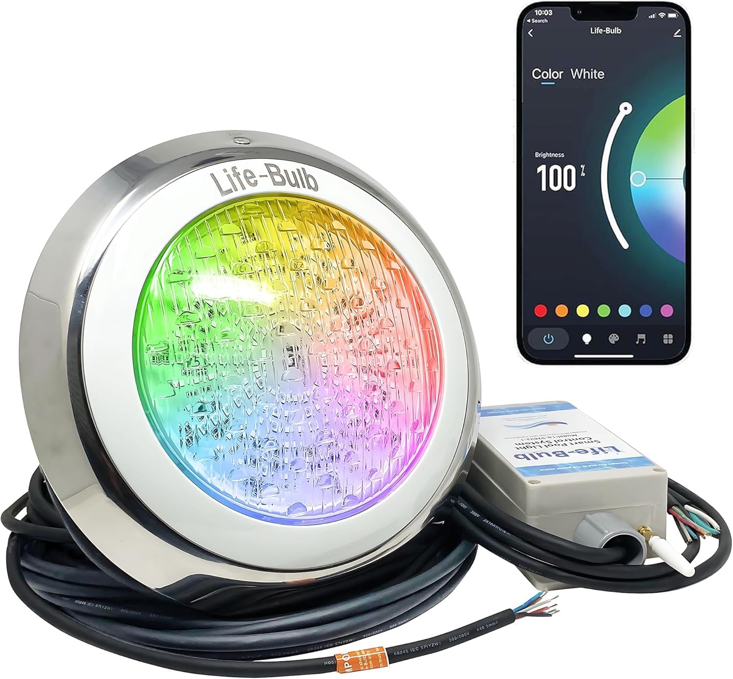 Smart Pool LED Pool Lights for Inground Pool, Wall Mounted, Color Changing with Remote - 75ft Cable, Works with Remote or Phone App - iOS/Android Compatible, Lifetime Replacement Program