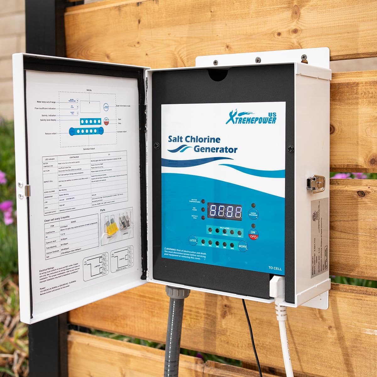 XtremepowerUS 15K Salt Chlorination System for In-Ground Pools Up to 15,000 Gallons Pool Flow Switch Cell Fitting Complete System, Cleaning Stand