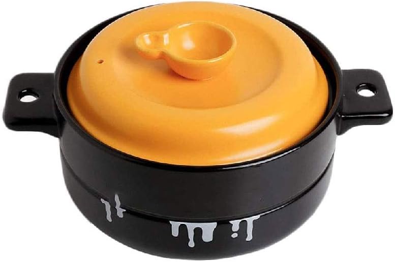 Pattern Korean Bibimbap Stockpot,Ceramic Covered Casserole Dish with Lid,Clay Pot Earthen Onion Soup Crocks Yellow