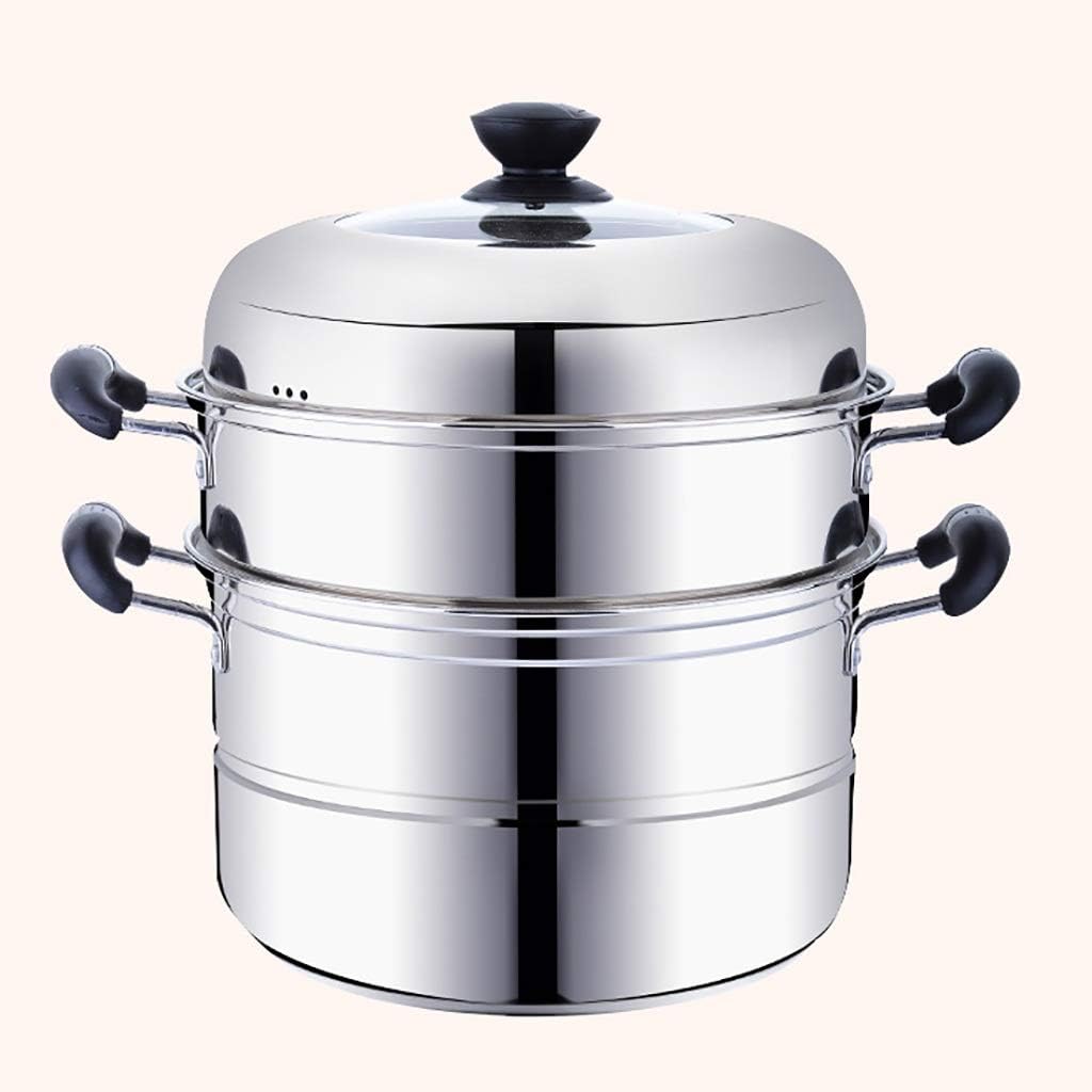 201 Stainless Steel Steamer Soup Pot 2-Layer Household with Steamer Commercial Suitable for Stove/Induction Cooker Suitable for 3-9 People/30Cm (32cm