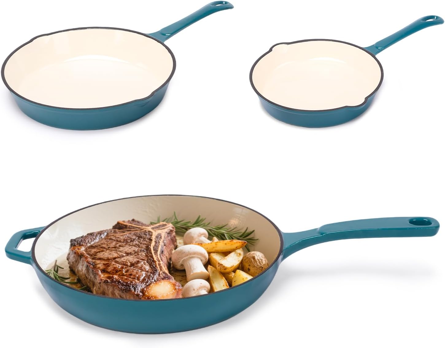 Hisencn Enameled Cast Iron Skillet Set - 3-Piece Fry Pans (8