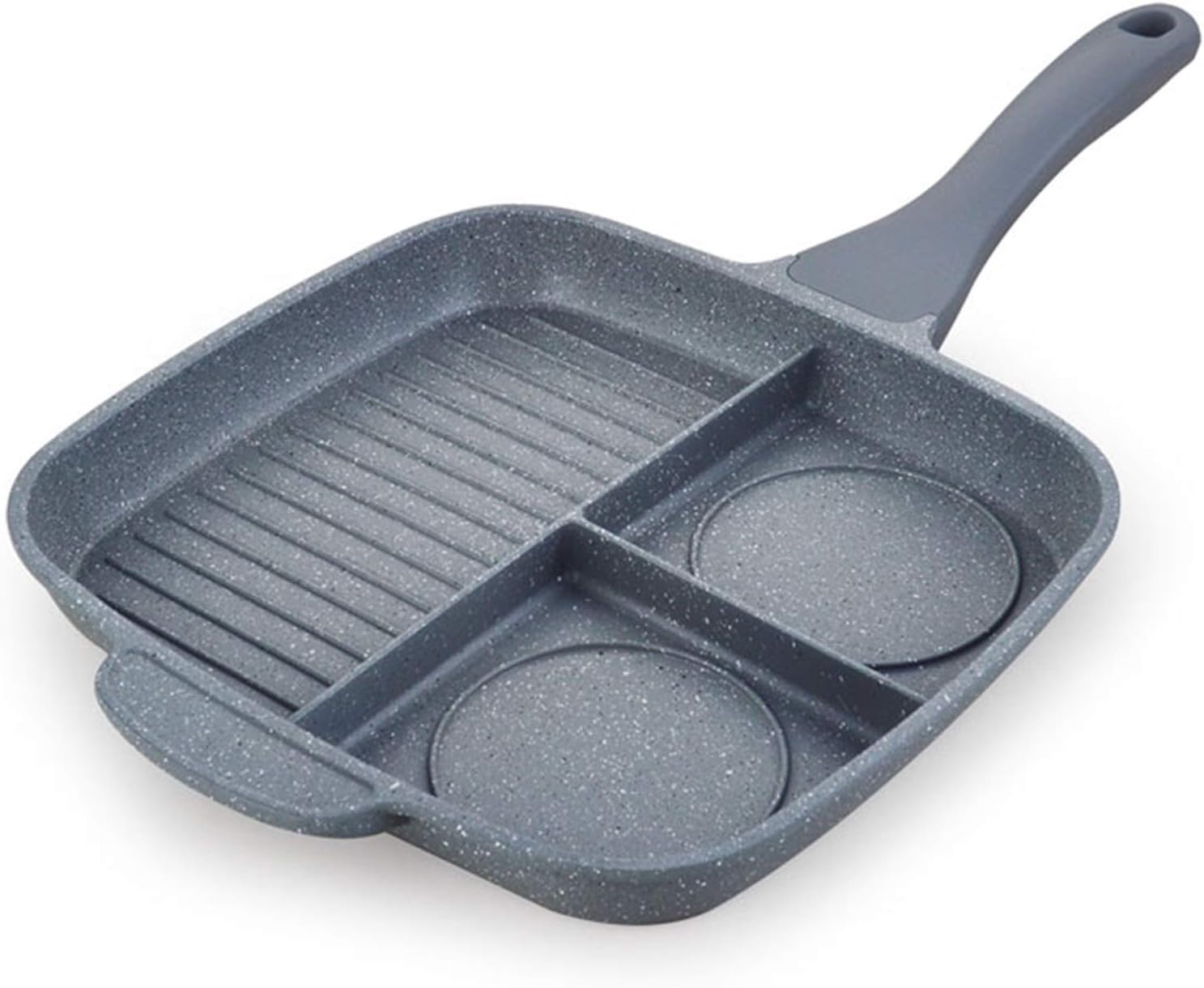 Frying Pan Skillet Egg Frying Pan Alloy 3 Grids Fried Egg Cooker Pans Induction Pancake Omelette Pan Saves Food Oil Gray 26Cm