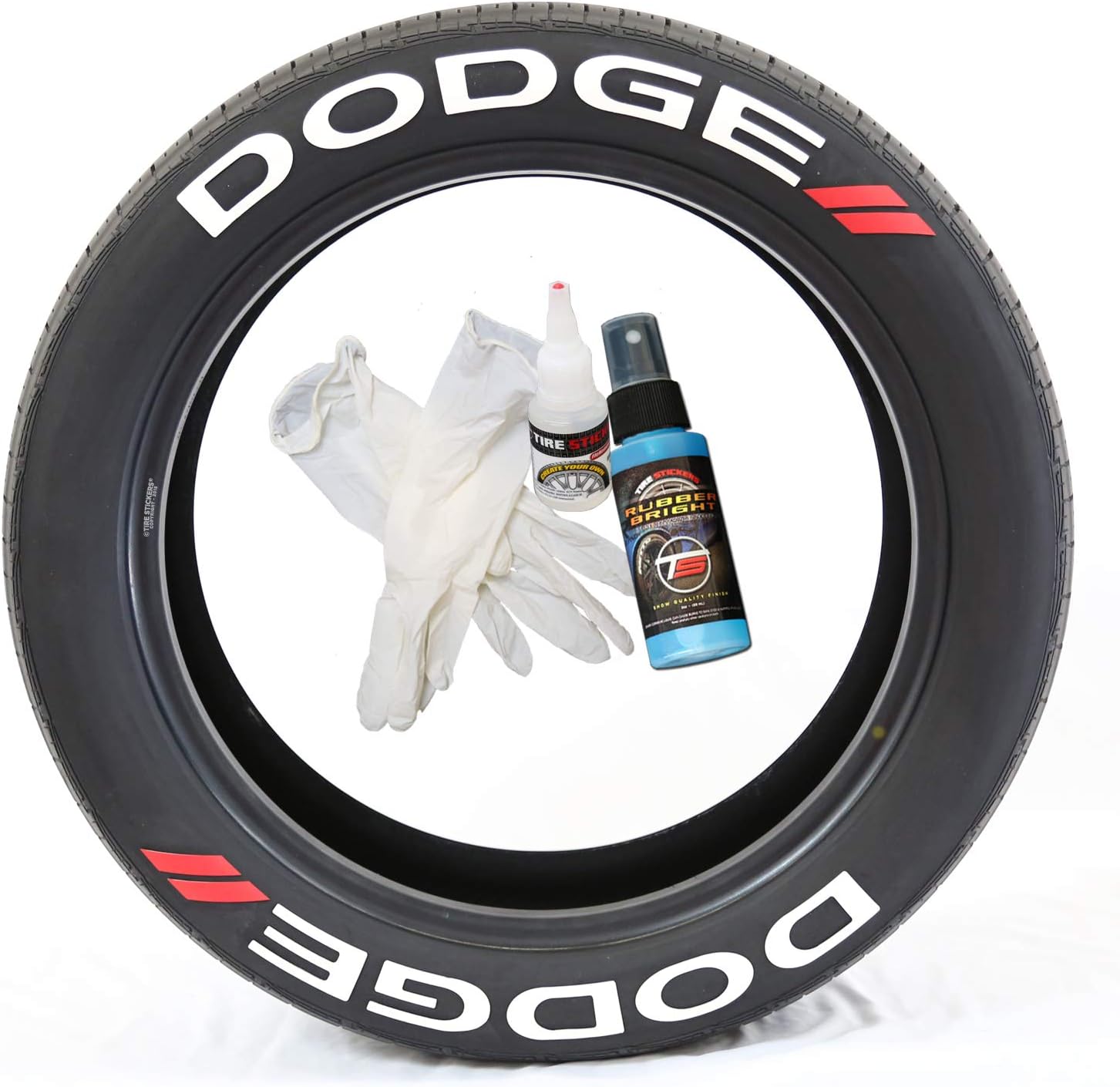 Tire Stickers Dodge // Tire Lettering Kit - Genuine USA Made DIY Permanent Tire Lettering with Glue & 2oz Touch-Up Cleaner / 19-21 Inch Wheels / 1.00 Inches/White / 4 Pack