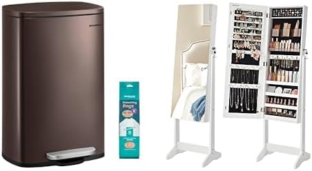 SONGMICS 13 Gallon (50 L) Trash Can, Jewelry Cabinet Armoire with 2 Plastic Cosmetic Storage, ULTB50BR and UJJC002W01