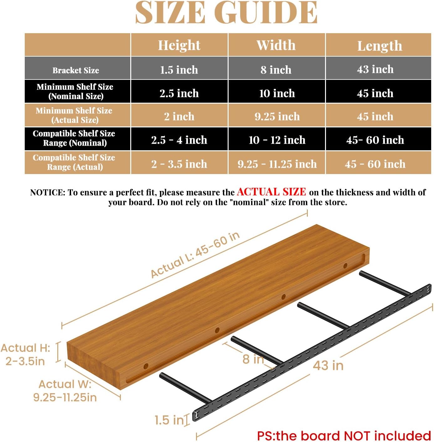 2pcs Large Shelf Brackets Long Floating Shelf Bracket Invisible Floating Shelf Hardware Heavy Duty Floating Mantel Brackets(43