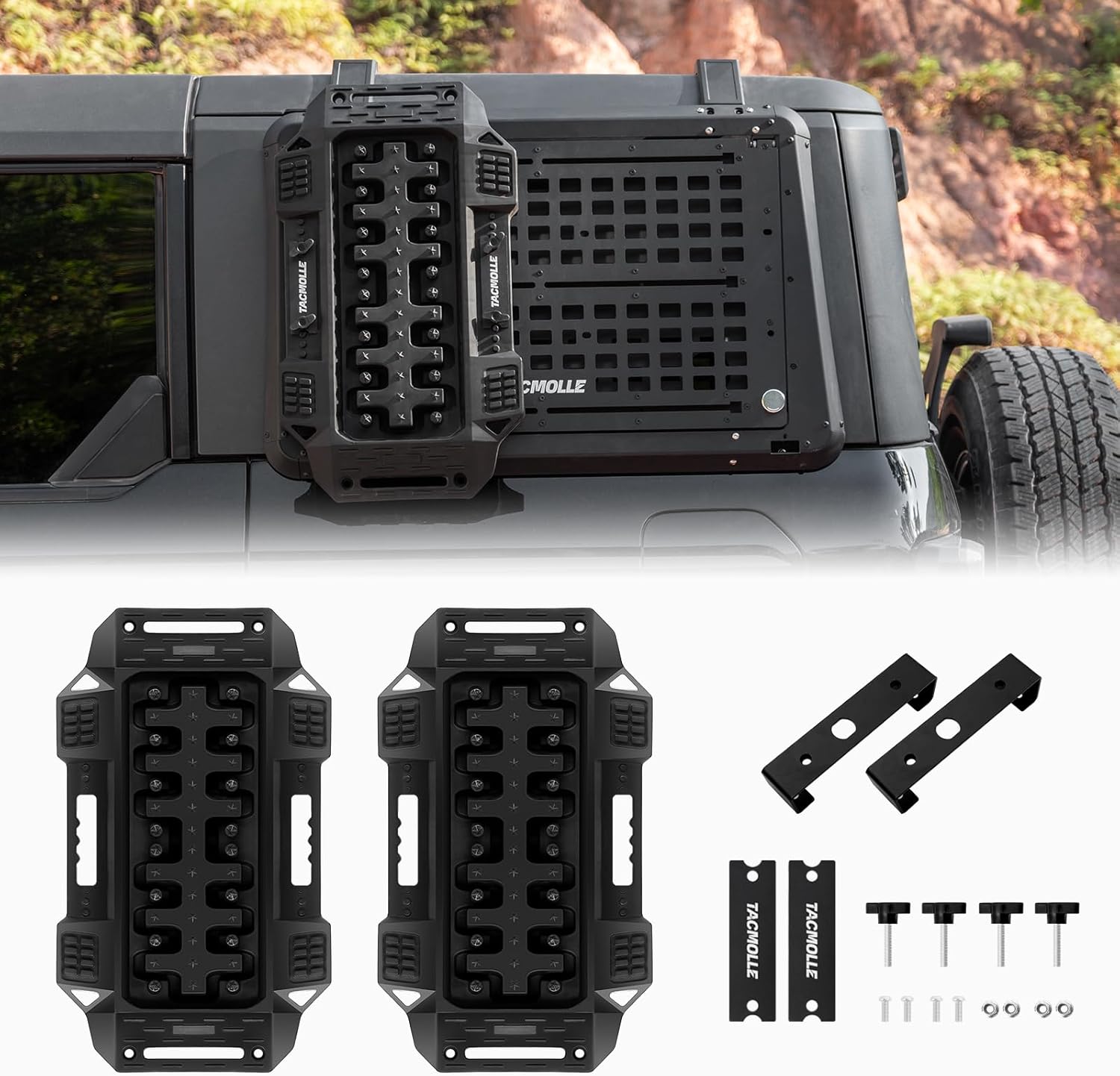 Traction Boards - MOLLE Panel Offroad Recovery Boards Mounting Kit for Sand Mud Snow Ramps, Recovery Tracks Traction Mats for Truck Car Vehicle Tire Traction, 2-Pack