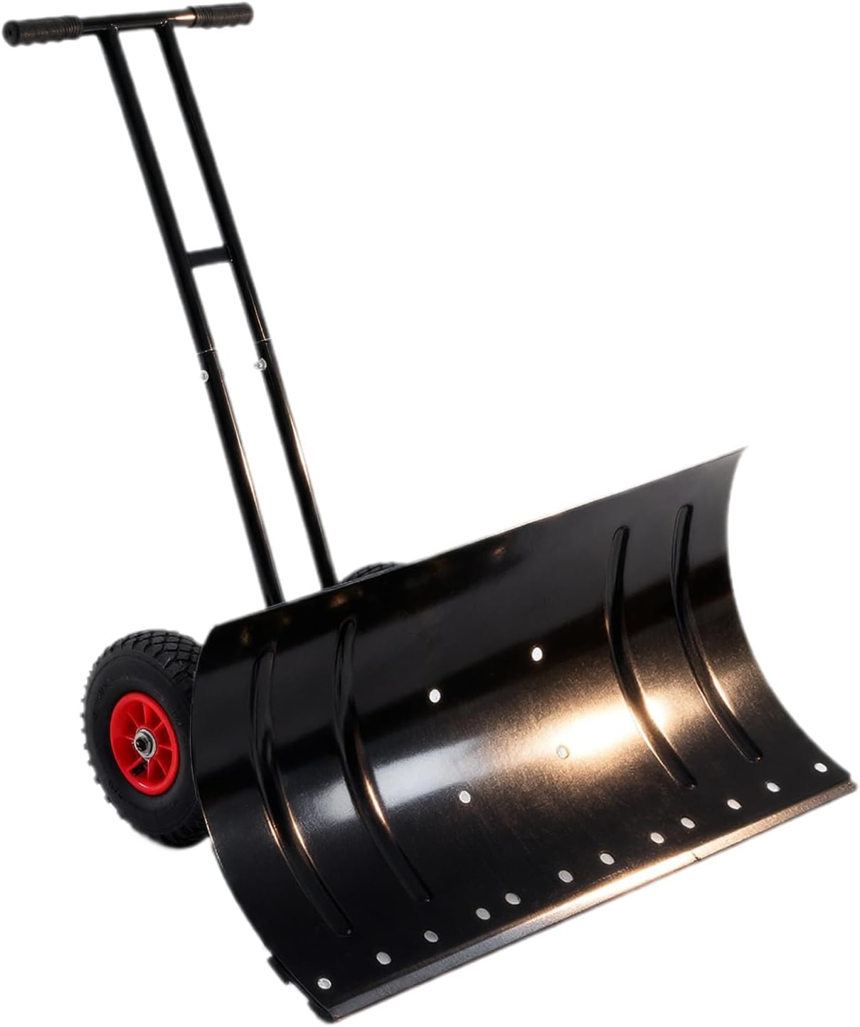 29.1in Heavy Duty Snow Shovel with 2 Rubber Wheels,Shovel Pusher Hand Plow for Driveway,Carbon Steel Blade Adjustable Height & Angle Ergonomic Handle for Efficient Snow Removal