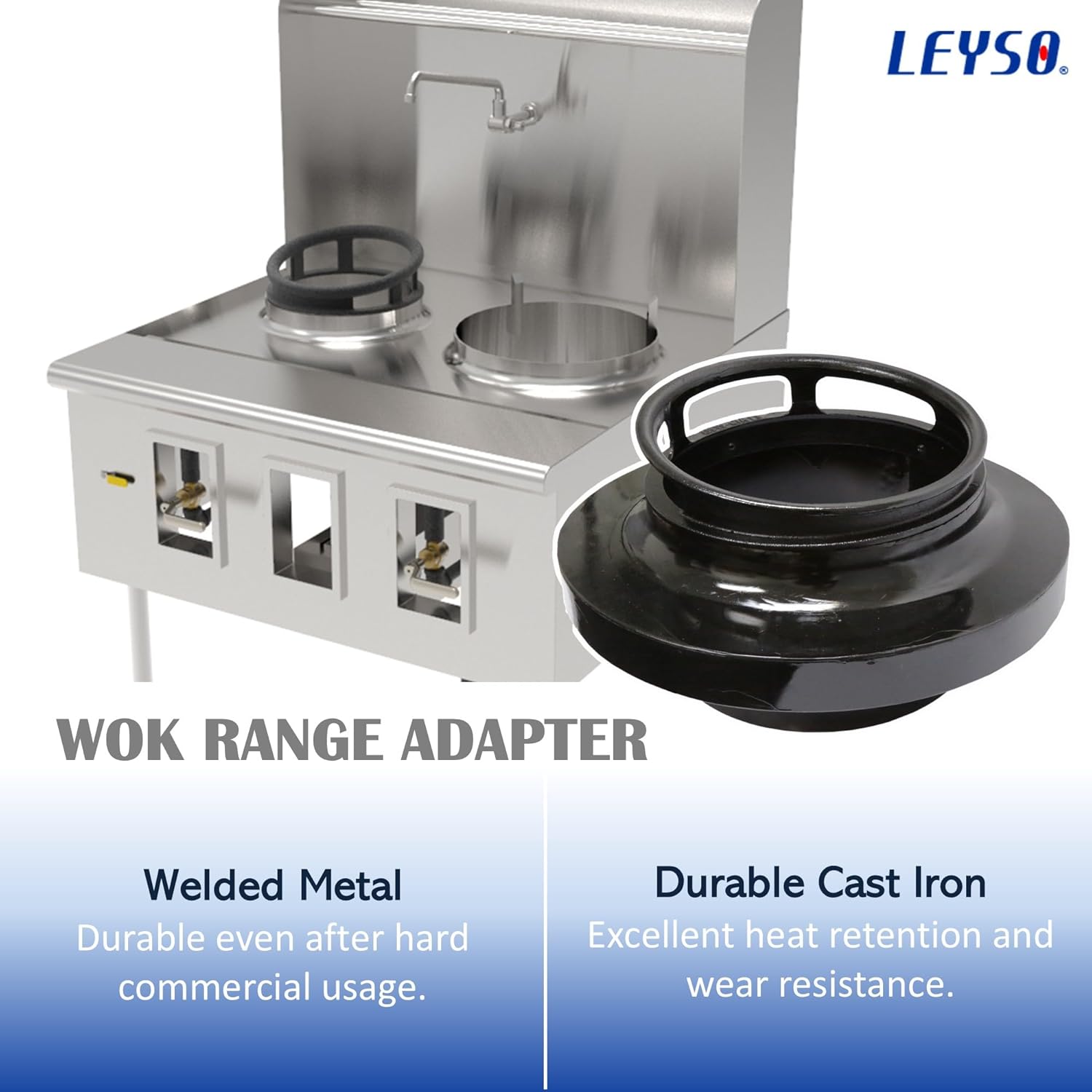 Leyso Chinese Wok Range Adapter/Reducer with 13-Inch Cast Iron Rim - Convert The Large Wok Well to Smaller Size (20
