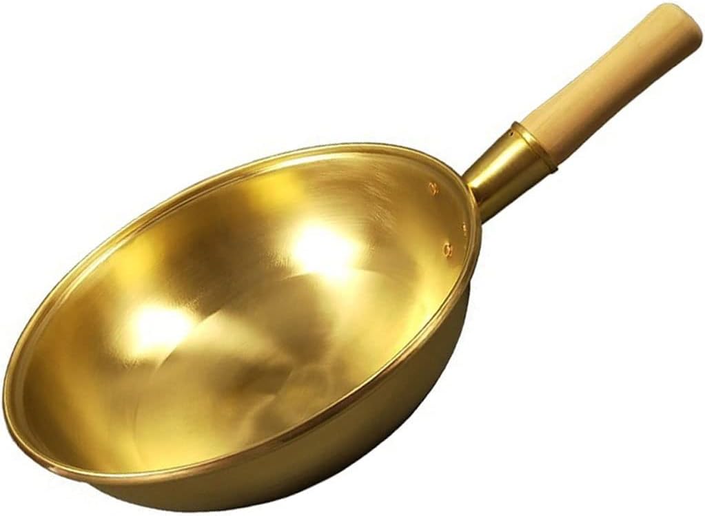 Copper Wok Pan Pot Thickened Wooden Handle Frying Brass Cookware Cooking Cooker