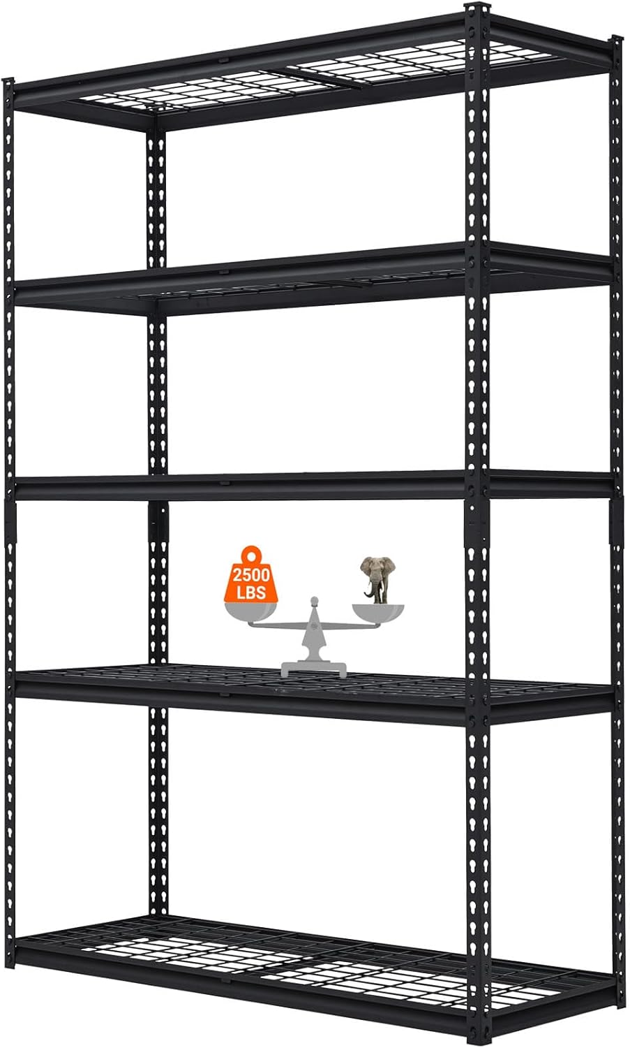 PeakPursuit 5 Tier Shelving Unit for Garage Organization-Heavy Duty Industrial Wire Shelving Rack, 2500Lbs Metal Storage Racks, Multifunctional Utility Shelf for Garage, Office, Kitchen