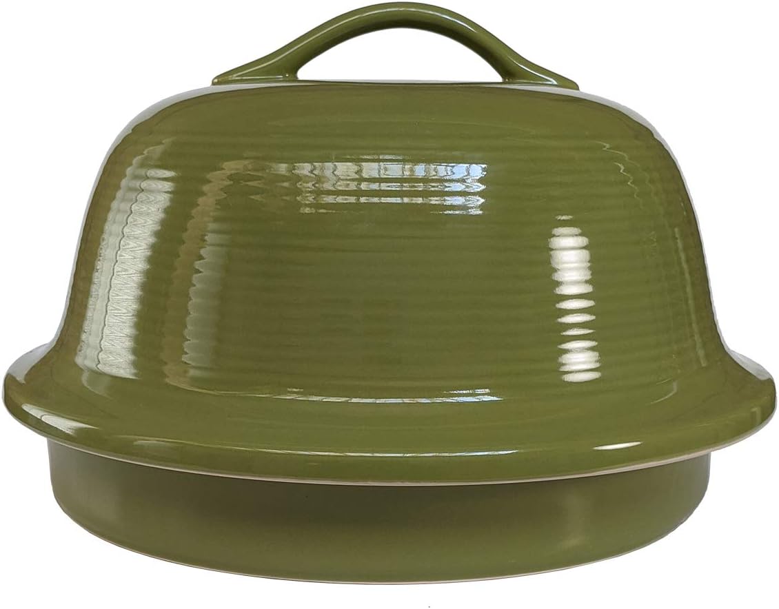 Sassafras Superstone® Stoneware La Cloche® Bread Baker with Green Glazed Exterior and Unglazed Interior Bakes an Artisan Bread with Crusty Crust and a Light Crumb