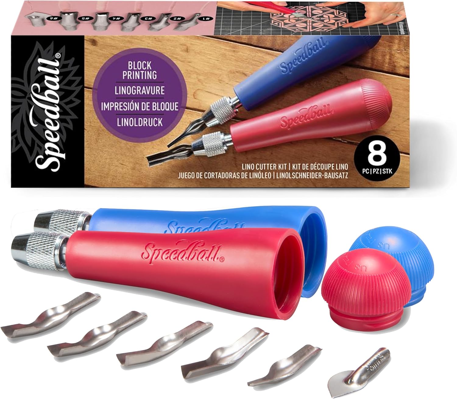 Speedball Linoleum Cutter Kit Assortment #1 (6-Pack) - Linocut Carving Tools for Block Printing, Includes 5 Blades