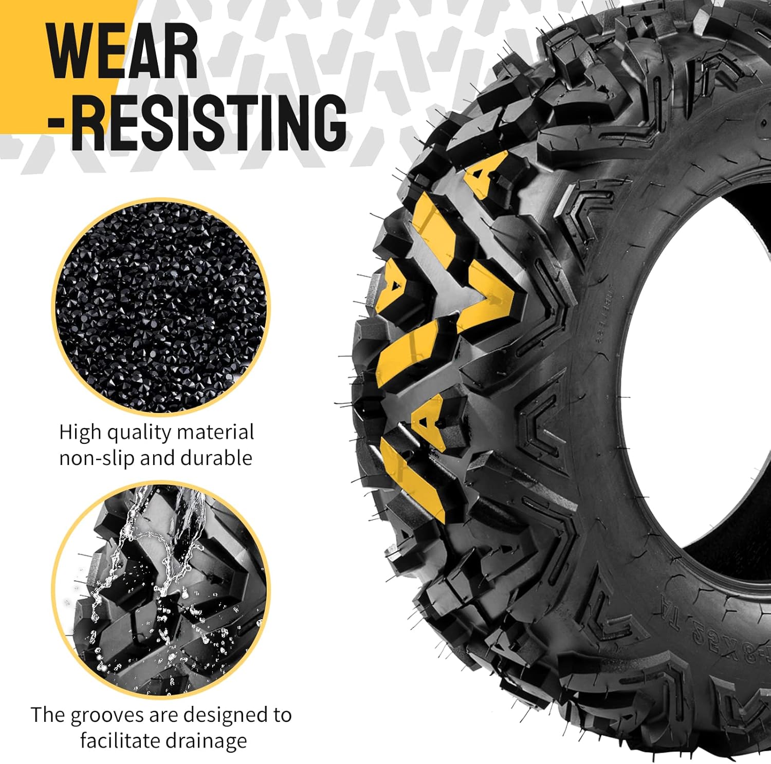 Autoforever ATV UTV Tires Front 25x8-12 & Rear 25x10-12 6PR Sport All Terrain Tubeless Tires 25x8x12 25x10x12 (1 Front + 1 Rear)