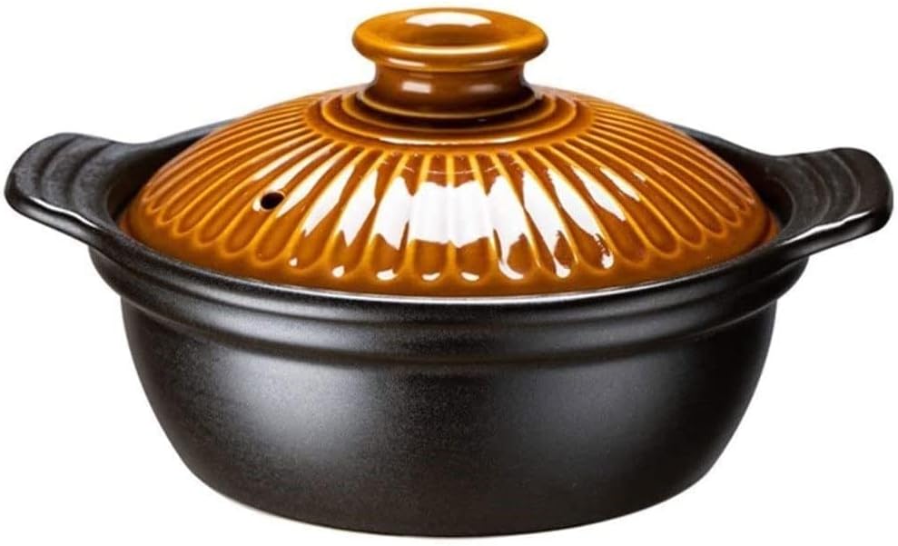 Double Handle Lid Pure Ceramic Soup Round Dish Casserole/Clay Pot/Earthen Pot/Ceramic Cookware with Lid Heat-Resistant (1.5L)