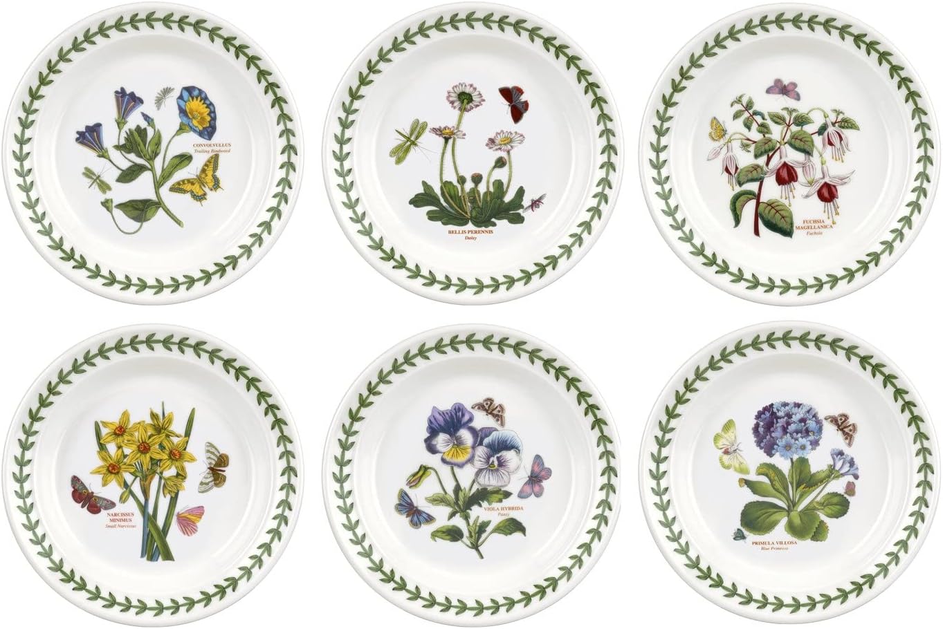 Portmeirion Botanic Garden Side Plate | Set of 6 Appetizer Plates | Assorted Floral Motifs | Dishwasher, Microwave, & Oven Safe | 6.5 Inch | Made in England