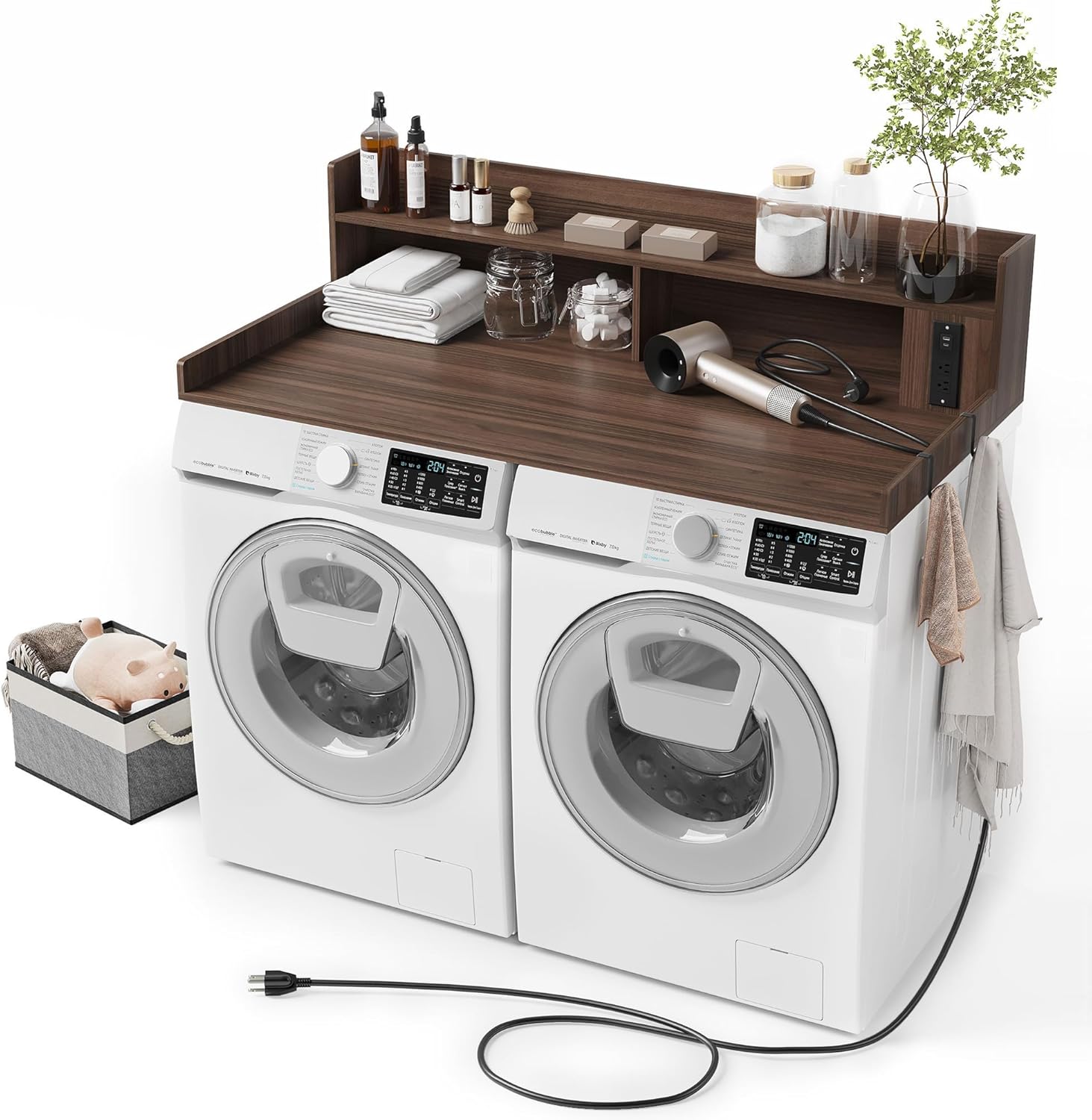 Upgraded 2-Tier Washer and Dryer Countertop with Power Outlet,54