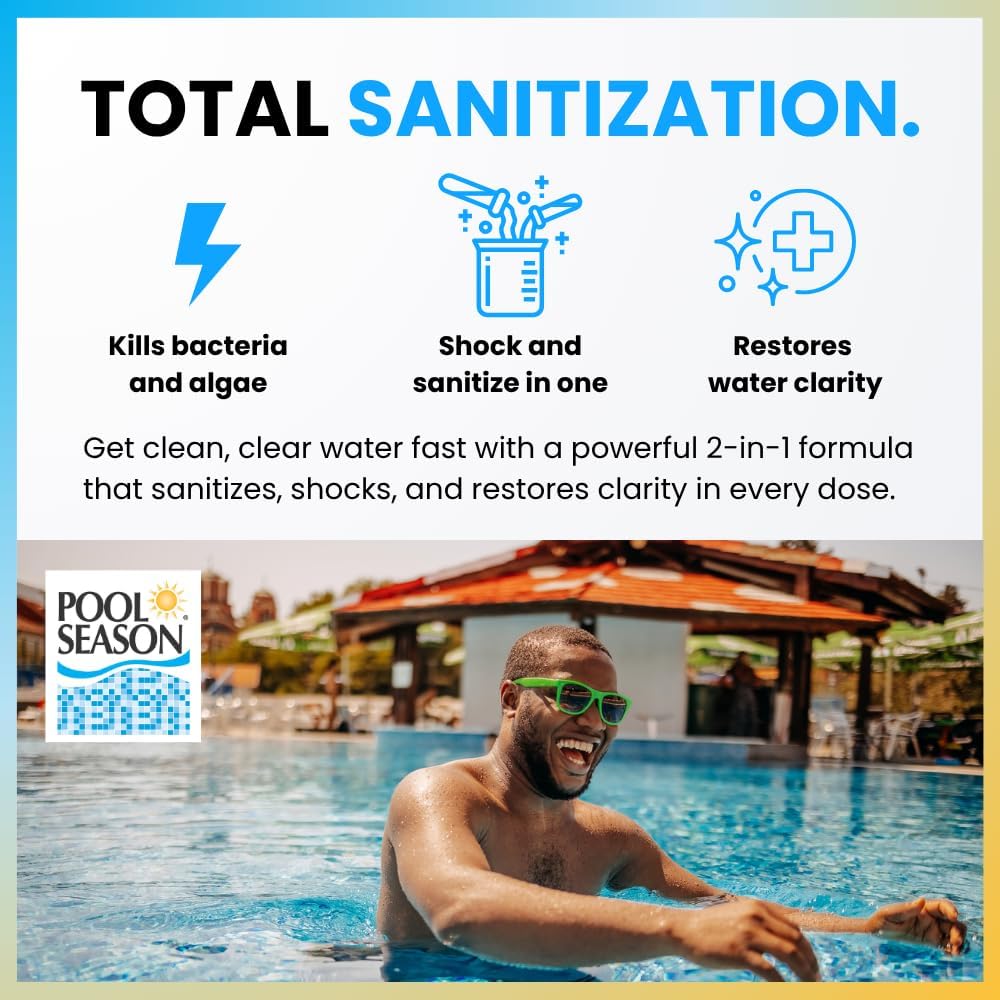 Pool Season 99% Di-Chlor Chlorinating Concentrate Shock and Sanitizer – Stabilized Granular Pool Chlorine – Kills Bacteria and Algae, Restores Clarity – Quick Dissolving – 50 lb Bucket